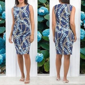 NEW J. McLaughlin Sleeveless Sage Chain Print Midi Dress Coastal Yacht Size XS